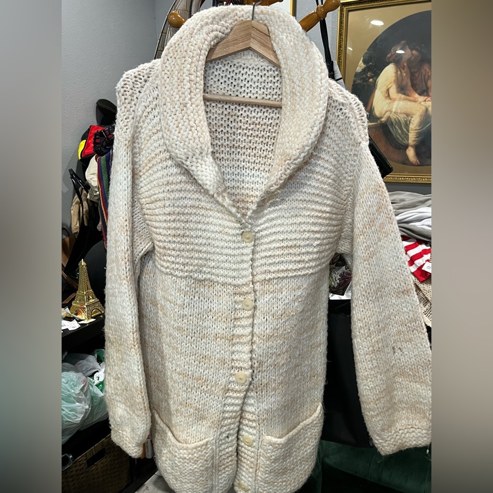 Handmade white and cream speckled chunky cardigan